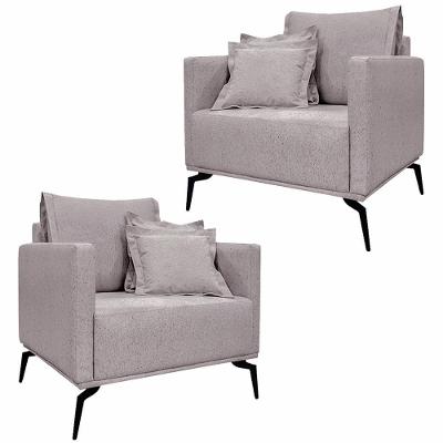Kit 2 Poltronas Decorativas Pés Em Aço Stagno Linho Areia Rústico G63 - Gran Belo