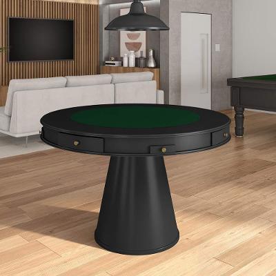 Mesa De Jogos Carteado 4 Lugares Bellagio Com Gavetas E Tampo Reversível Base Cone Com Tecido Preto/verde G42 - Gran