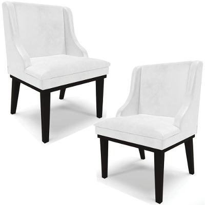 Kit 2 Poltronas Decorativas Base Fixa De Madeira Firenze Pu Branco Brilho/preto G19 - Gran Belo