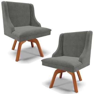 Kit 2 Poltronas Decorativas Base Giratória De Madeira Firenze Suede Grafite/natural G19 - Gran Belo