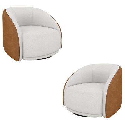 Kit 2 Poltronas Decorativas Jenny Base Giratória Em Metal Preto Bouclê Branco/caramelo G45 - Gran Belo