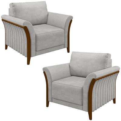 Kit 2 Poltronas Decorativas Pés Em Madeira Market Veludo Cinza G45 - Gran Belo