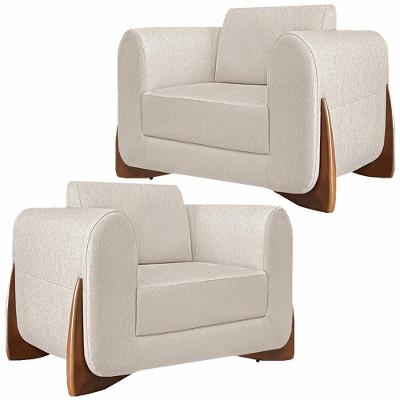 Kit 2 Poltronas Decorativas Pés Em Madeira Buzz Linho Pérola G63 - Gran Belo