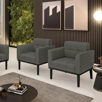 Kit 2 Poltronas Decorativas Karen Pés Fixo Em Madeira Preto Linho Cinza Mesclado G19 - Gran Belo