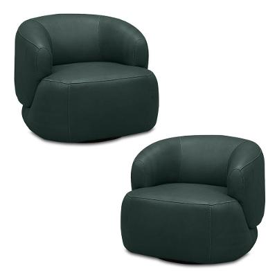 Kit 2 Poltronas Decorativas Verona Sala De Estar Base Giratória Em Aço Couro Verde Musgo G88 - Gran Belo