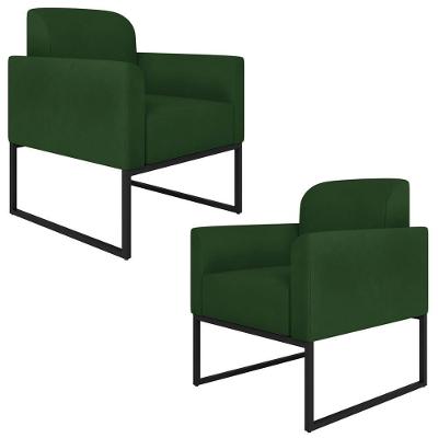 Kit 2 Poltronas Decorativas Isabella Base Industrial Suede Verde/preto G19
