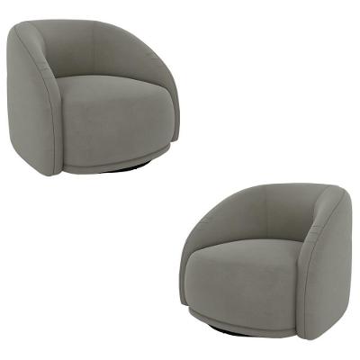 Kit 2 Poltronas Decorativas Jenny Base Giratória Em Metal Preto Veludo Cinza G45 - Gran Belo