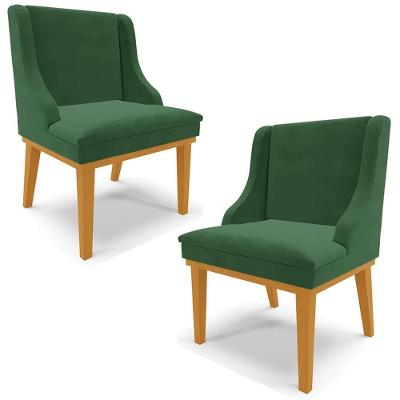 Kit 2 Poltronas Decorativas Base Fixa De Madeira Firenze Veludo Verde Esmeralda/castanho G19 - Gran Belo