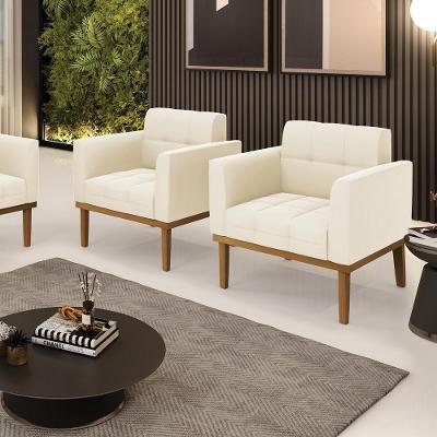 Kit 2 Poltronas Decorativas Karen Pés Fixo Em Madeira Castanho Veludo Bege G19 - Gran Belo