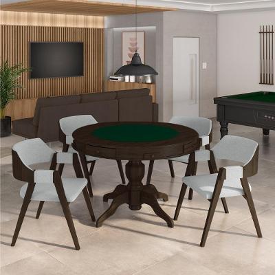 Mesa De Jogos Carteado Bellagio Tampo Reversível Verde E 4 Cadeiras Madeira Poker Base Estrela Linho Cinza/capuccino