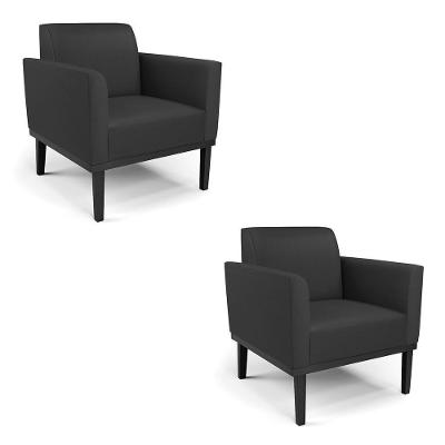 Kit 2 Poltronas Decorativas Isabella Pés Fixo Em Madeira Preto Pu Preto G19 - Gran Belo