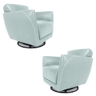 Kit 2 Poltronas Decorativas Valentina Sala De Estar Giratória Couro Azul Claro G40 - Gran Belo