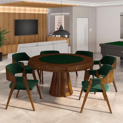 Mesa De Jogos Carteado Bellagio Tampo Reversível 6 Cadeiras Madeira Poker Base Cone Veludo Verde/imbuia G42 - Gran Belo