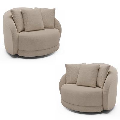 Kit 2 Poltronas Decorativas Base Giratória Galáxia Com Almofadas Linho Off White G45 - Gran Belo