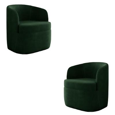 Kit 2 Poltronas Decorativas Design Moderno Bel Sala De Estar Base Giratória Veludo Verde G33 - Gran Belo