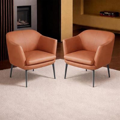 Kit 2 Poltronas Decorativas 76cm Rosalie Pés Em Ferro Couro Laranja G34 - Gran Belo