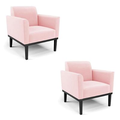 Kit 2 Poltronas Decorativas Isabella Pés Fixo Em Madeira Preto Suede Rosa Bebê G19 - Gran Belo