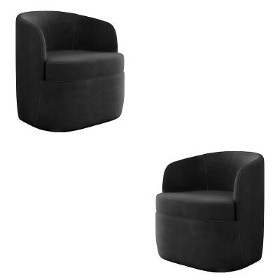 Kit 2 Poltronas Decorativas Design Moderno Bel Sala De Estar Base Giratória Veludo Cinza Escuro G33 - Gran Belo