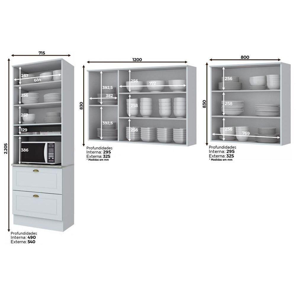 Kit De Cozinha Modulada 3 Peças Americana (2 Armários + 1 Paneleiro) Cpt12 Branco - Henn - 3