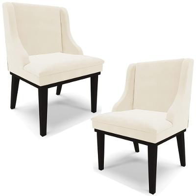 Kit 2 Poltronas Decorativas Base Fixa De Madeira Firenze Veludo Bege/preto G19 - Gran Belo
