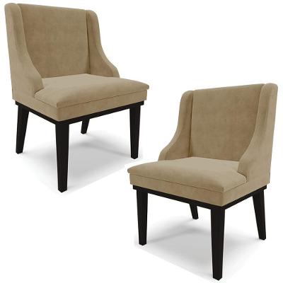 Kit 2 Poltronas Decorativas Base Fixa De Madeira Firenze Suede Nude/preto G19 - Gran Belo