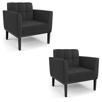 Kit 2 Poltronas Decorativas Karen Pés Fixo Em Madeira Preto Pu Preto G19 - Gran Belo