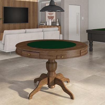 Mesa De Jogos Carteado 4 Lugares Bellagio Com Gavetas E Tampo Reversível Base Estrela Com Tecido Nogueira/verde G42