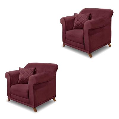 Kit 2 Poltronas Decorativas Com 2 Almofadas Armstrong Veludo Vinho G63 - Gran Belo