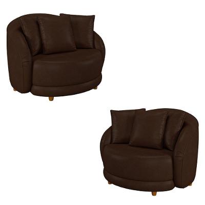 Kit 2 Poltronas Decorativas Base Fixa Galáxia Com Almofadas Pu Marrom G45 - Gran Belo