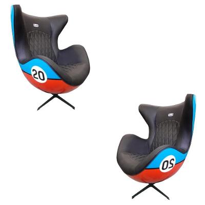 Kit 2 Poltronas Decorativas Egg Chair No20 C/regulagem De Altura Azul/laranja G53 - Gran Belo