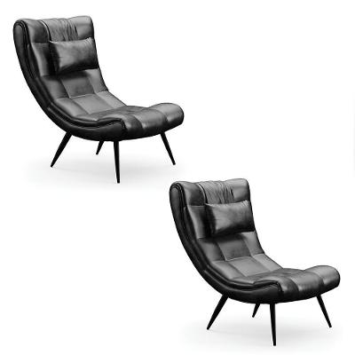 Kit 2 Poltronas Decorativas Sala De Estar Pés Palito Letty Pu Preto G19 - Gran Belo