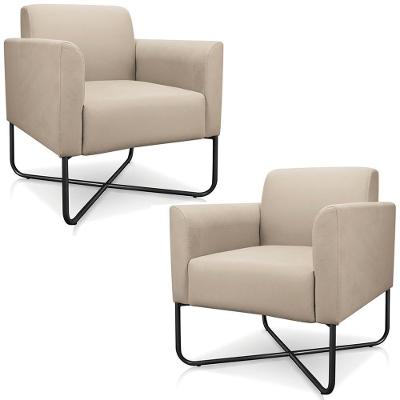 Kit 2 Poltronas Decorativas Isabella Base X Suede Bege/preto G19 - Gran Belo