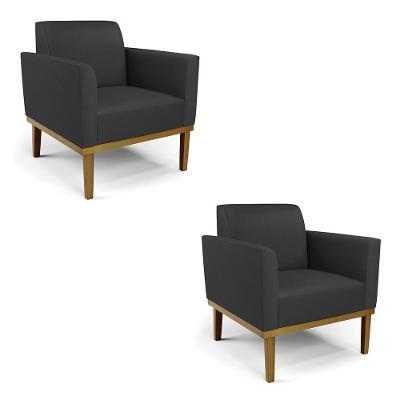 Kit 2 Poltronas Decorativas Isabella Pés Fixo Em Madeira Castanho Pu Preto G19 - Gran Belo