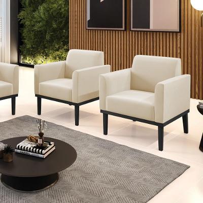 Kit 2 Poltronas Decorativas Isabella Pés Fixo Em Madeira Preto Suede Bege G19 - Gran Belo