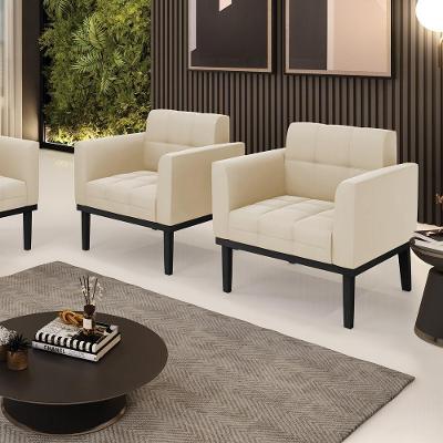 Kit 2 Poltronas Decorativas Karen Pés Fixo Em Madeira Preto Suede Bege G19 - Gran Belo