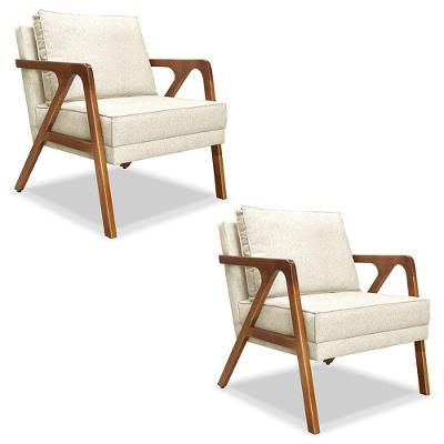 Kit 2 Poltronas Decorativas De Luxo Frida Linho Rústico Natural G63 - Gran Belo
