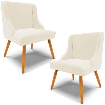 Kit 2 Poltronas Decorativas Pés Palito De Madeira Firenze Veludo Bege/natural G19 - Gran Belo