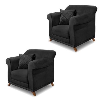Kit 2 Poltronas Decorativas Com 2 Almofadas Armstrong Veludo Preto G63 - Gran Belo