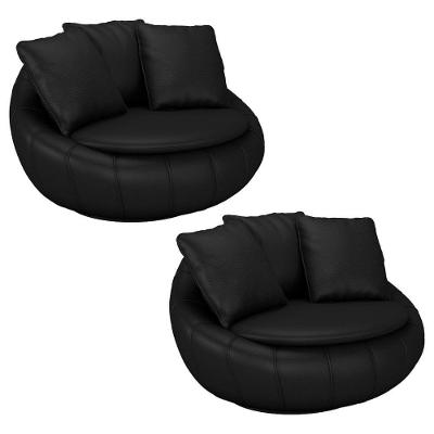Kit 2 Poltronas Decorativas Giratória Sala De Estar Afrodite Pu Preto G45 - Gran Belo