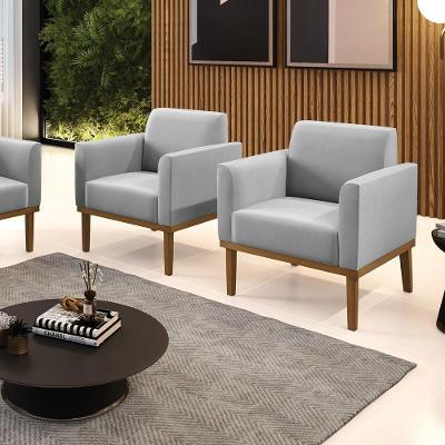 Kit 2 Poltronas Decorativas Isabella Pés Fixo Em Madeira Castanho Suede Cinza G19 - Gran Belo