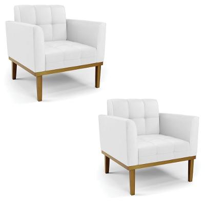 Kit 2 Poltronas Decorativas Karen Pés Fixo Em Madeira Castanho Pu Branco G19 - Gran Belo
