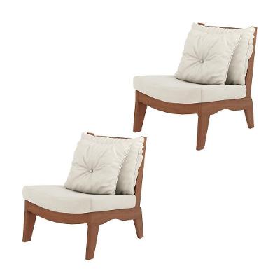 Kit 2 Poltronas Decorativas Sadie Linho Bege Claro/imbuia G42 - Gran Belo