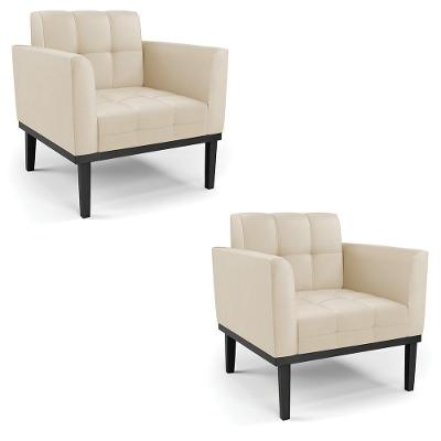 Kit 2 Poltronas Decorativas Karen Pés Fixo Em Madeira Preto Pu Bege G19 - Gran Belo
