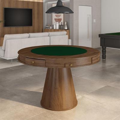 Mesa De Jogos Carteado 4 Lugares Bellagio Com Gavetas E Tampo Reversível Base Cone Com Tecido Nogueira/verde G42 - Gran