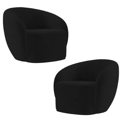 Kit 2 Poltronas Decorativas Sala De Estar íbis Encosto Fixo Veludo Preto G33 - Gran Belo