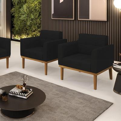 Kit 2 Poltronas Decorativas Karen Pés Fixo Em Madeira Castanho Linho Preto G19 - Gran Belo