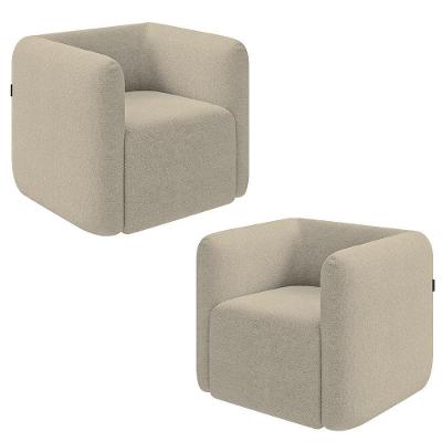 Kit 2 Poltronas Decorativas Sala De Estar Trinidad Base Fixa Bouclê Bege G33 - Gran Belo