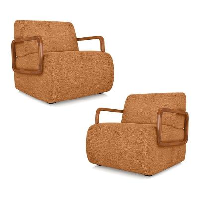 Kit 2 Poltronas Decorativa Sala De Estar Odessa Braços Em Madeira Bouclê Terracota G33 - Gran Belo