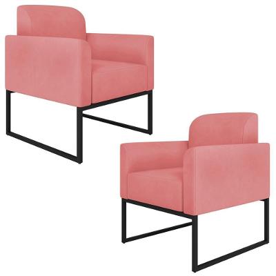 Kit 2 Poltronas Decorativas Isabella Base Industrial Suede Rosê/preto G19