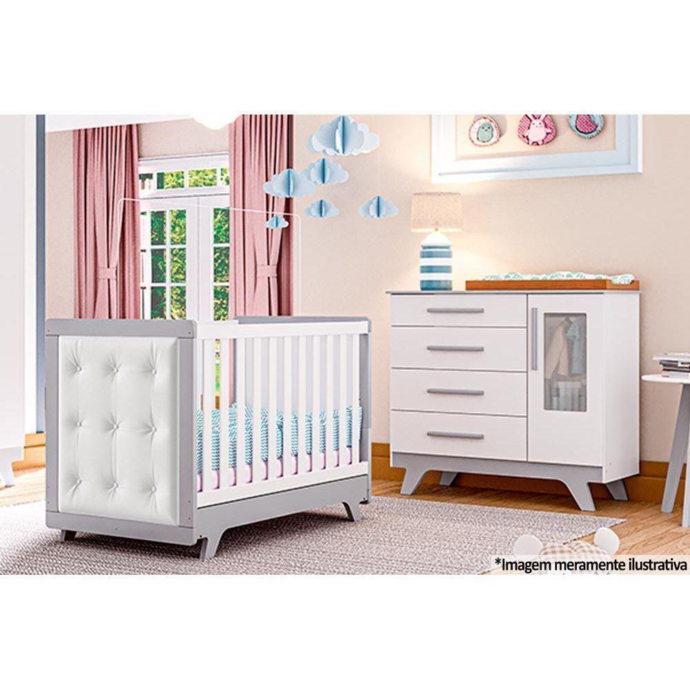 Cômoda Infantil Retrô c/ 1 Porta Cristal e 4 Gavetas Branco/Carvalho - Peroba - 2